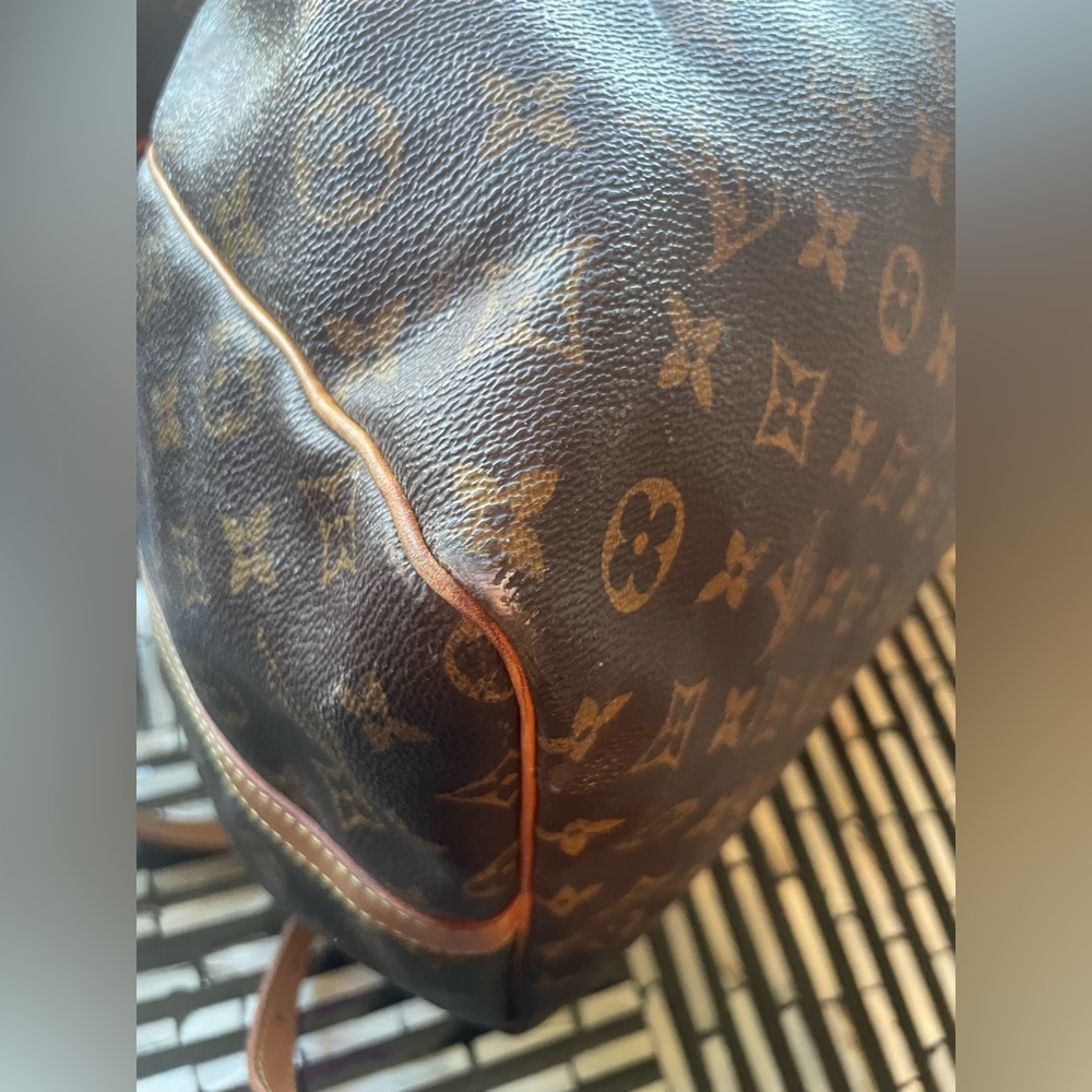 Louis Vuitton Brown Monogram Keepall Travel Duffle with Tan Leather Trim - Picture 8 of 12